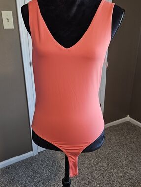 Coral V-Neck Sleeveless Bodysuit